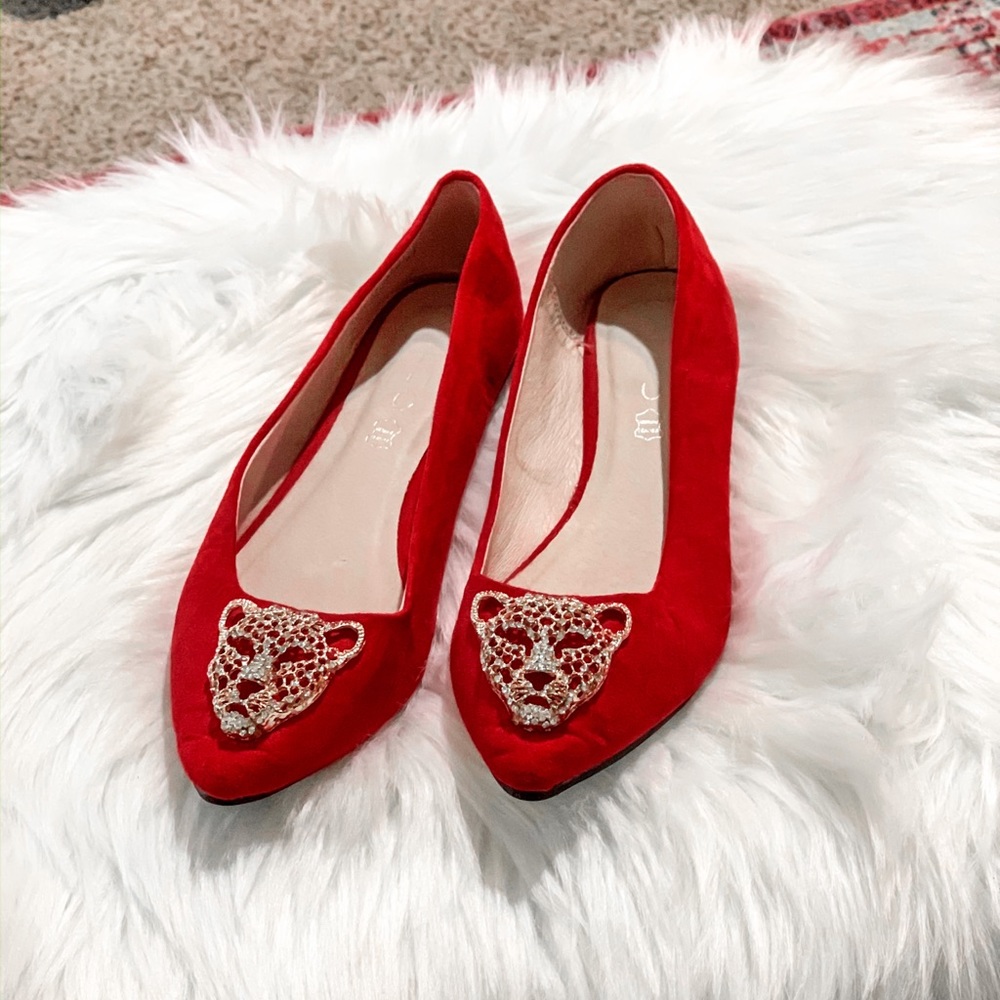 Aldo Red Leather cheetah flats